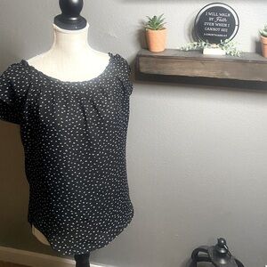 LC Lauren Conrad Black and White Ruched Short Sleeve Blouse